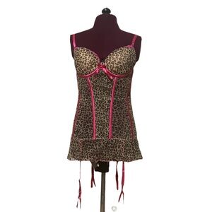 Gold Glitter Leopard print corset with pink ribbon